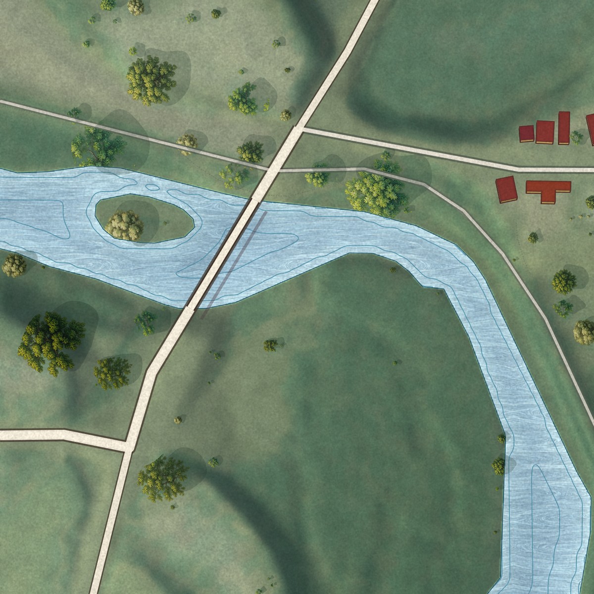 Second close-up of the map of Downsville, Wisconsin print showing more streets and buildings