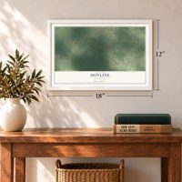 Doyline, Louisiana map, 12 x 18 inch print in a white frame in an entryway