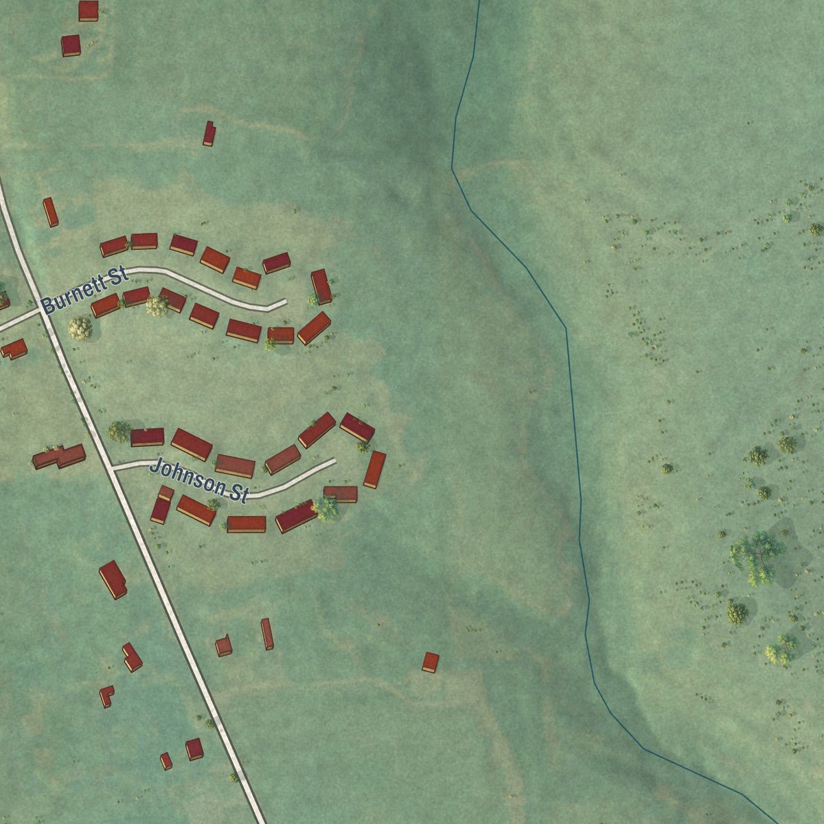 Second close-up of the map of Dozier, Alabama print showing more streets and buildings