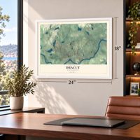 Dracut, Massachusetts map, 18 x 24 inch print in a white frame in a home office