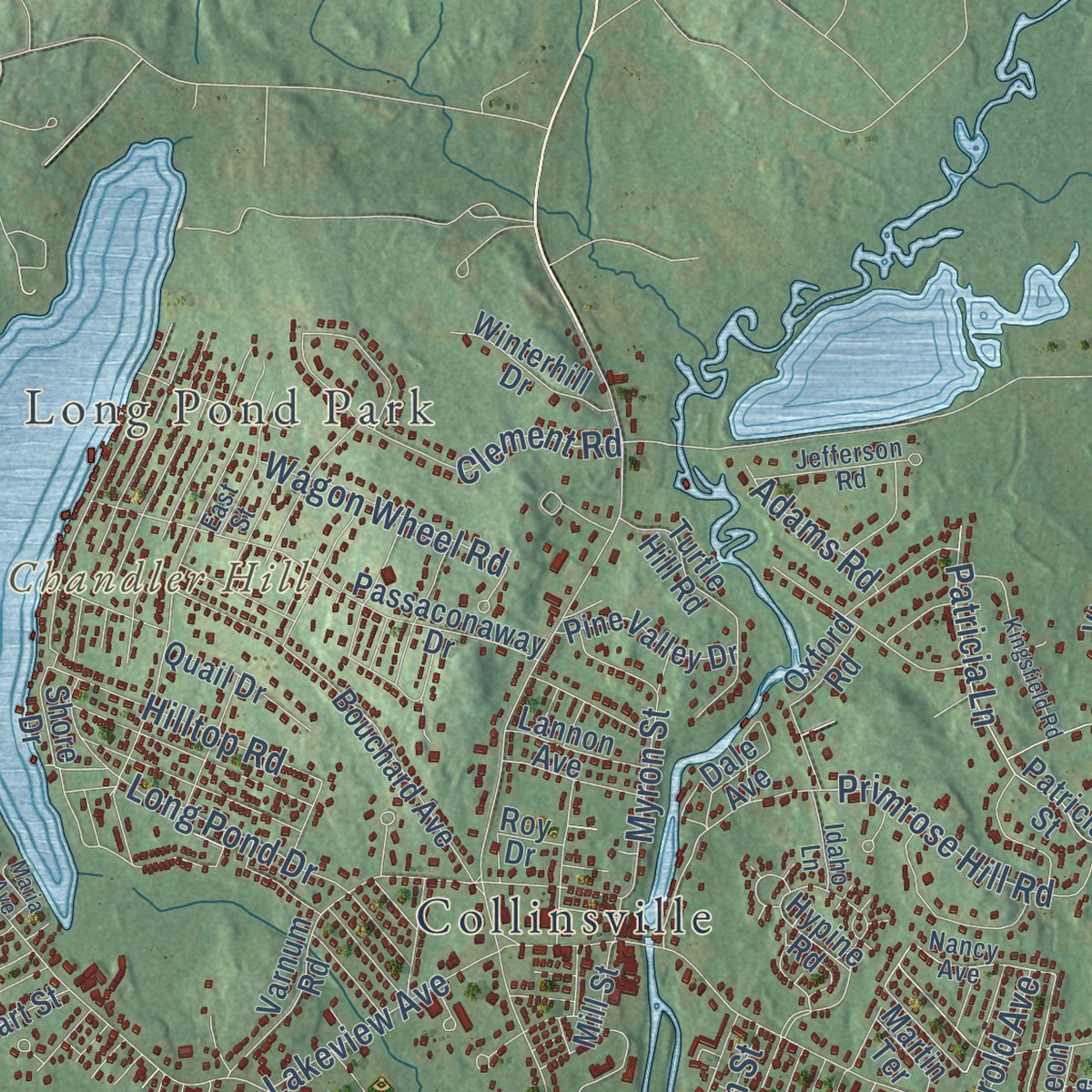 Second close-up of the map of Dracut, Massachusetts print showing more streets and buildings