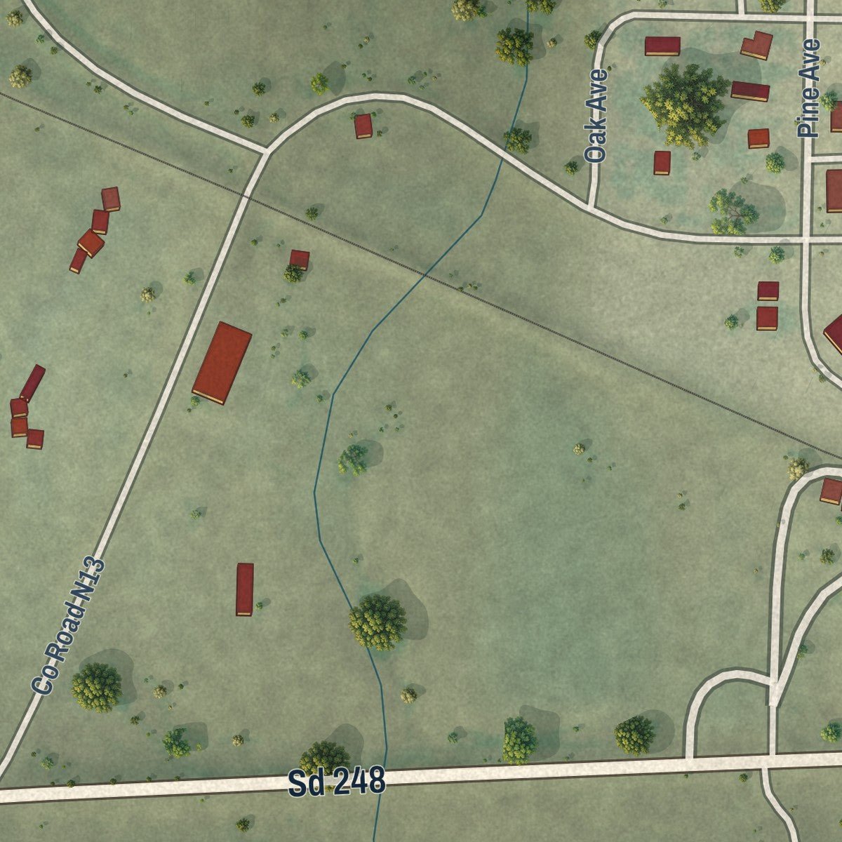 Second close-up of the map of Draper, South Dakota print showing more streets and buildings