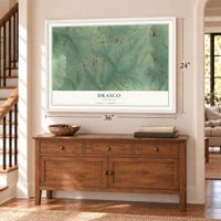 Drasco, Arkansas map, 24 x 36 inch print in a white frame above a dresser by a staircase