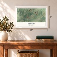 Drayton, South Carolina map, 12 x 18 inch print in a white frame in an entryway