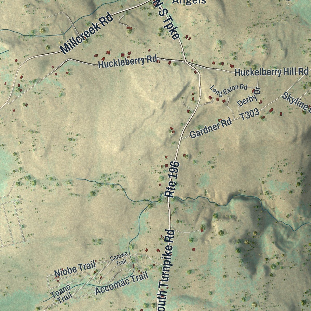 Second close-up of the map of Dreher, Pennsylvania print showing more streets and buildings