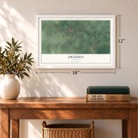 Dresden, Tennessee map, 12 x 18 inch print in a white frame in an entryway