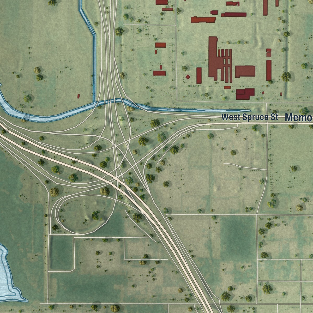 Second close-up of the map of Drew Park, Florida print showing more streets and buildings