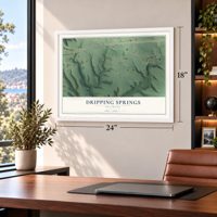 Dripping Springs, Oklahoma map, 18 x 24 inch print in a white frame in a home office