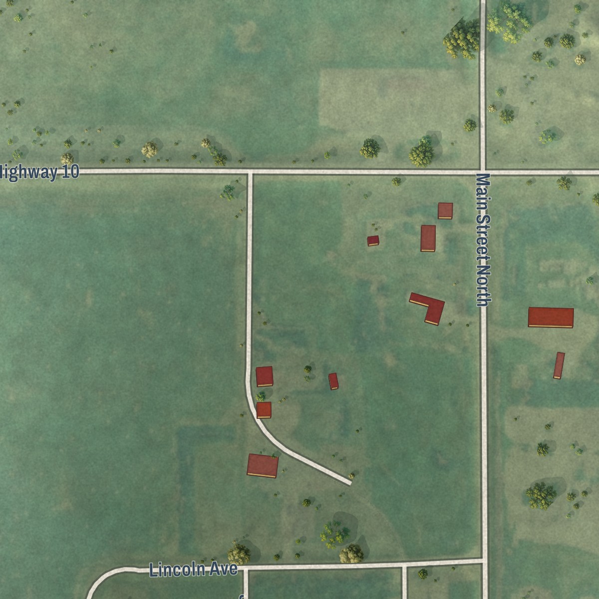 Second close-up of the map of Driscoll, North Dakota print showing more streets and buildings