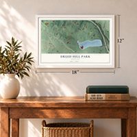 Druid Hill Park, Maryland map, 12 x 18 inch print in a white frame in an entryway