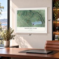 Druid Hill Park, Maryland map, 18 x 24 inch print in a white frame in a home office