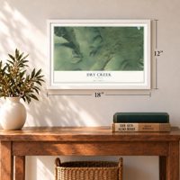 Dry Creek, Alaska map, 12 x 18 inch print in a white frame in an entryway