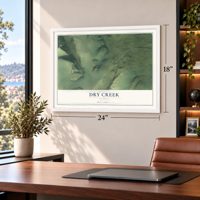Dry Creek, Alaska map, 18 x 24 inch print in a white frame in a home office