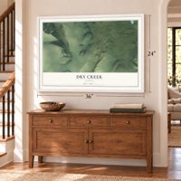 Dry Creek, Alaska map, 24 x 36 inch print in a white frame above a dresser by a staircase