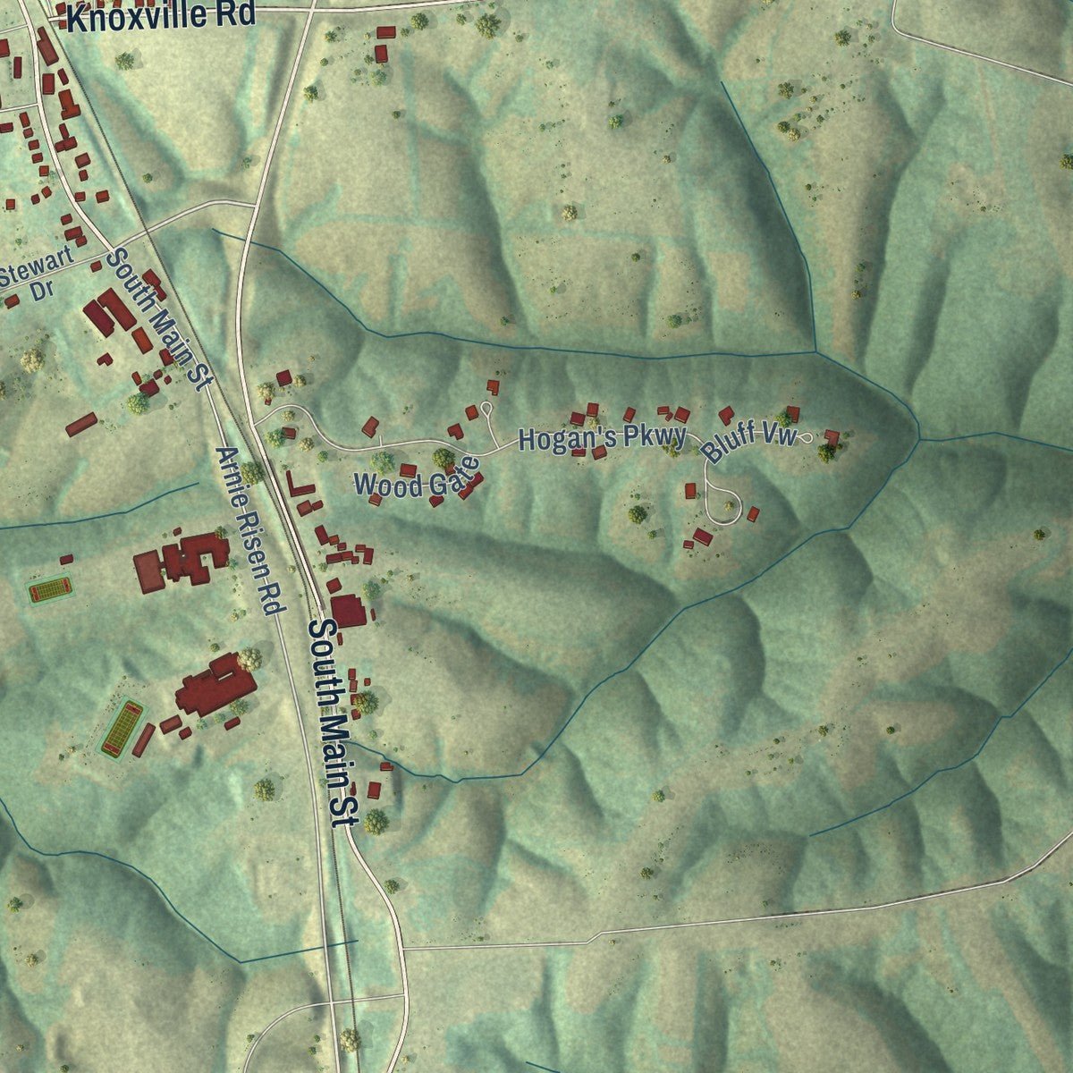Second close-up of the map of Dry Ridge, Kentucky print showing more streets and buildings