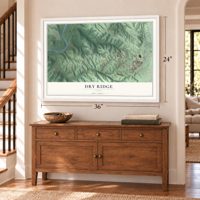 Dry Ridge, Ohio map, 24 x 36 inch print in a white frame above a dresser by a staircase