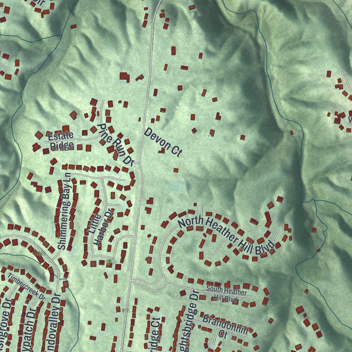 Second close-up of the map of Dry Run, Ohio print showing more streets and buildings