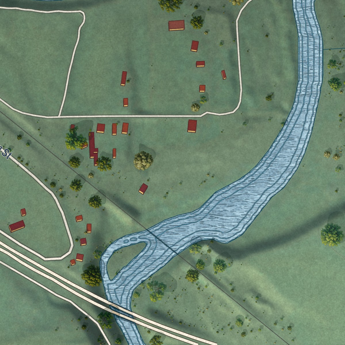 Second close-up of the map of Dryden, Washington print showing more streets and buildings