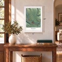 Dryden, Washington map, 12 x 18 inch print in a white frame in an entryway