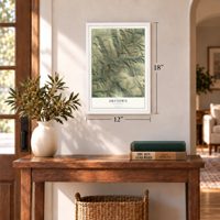 Drytown, California map, 12 x 18 inch print in a white frame in an entryway