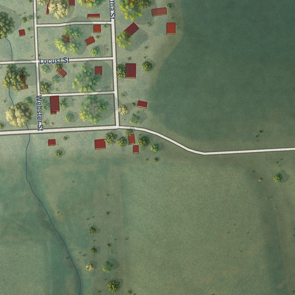 Second close-up of the map of Du Bois, Nebraska print showing more streets and buildings