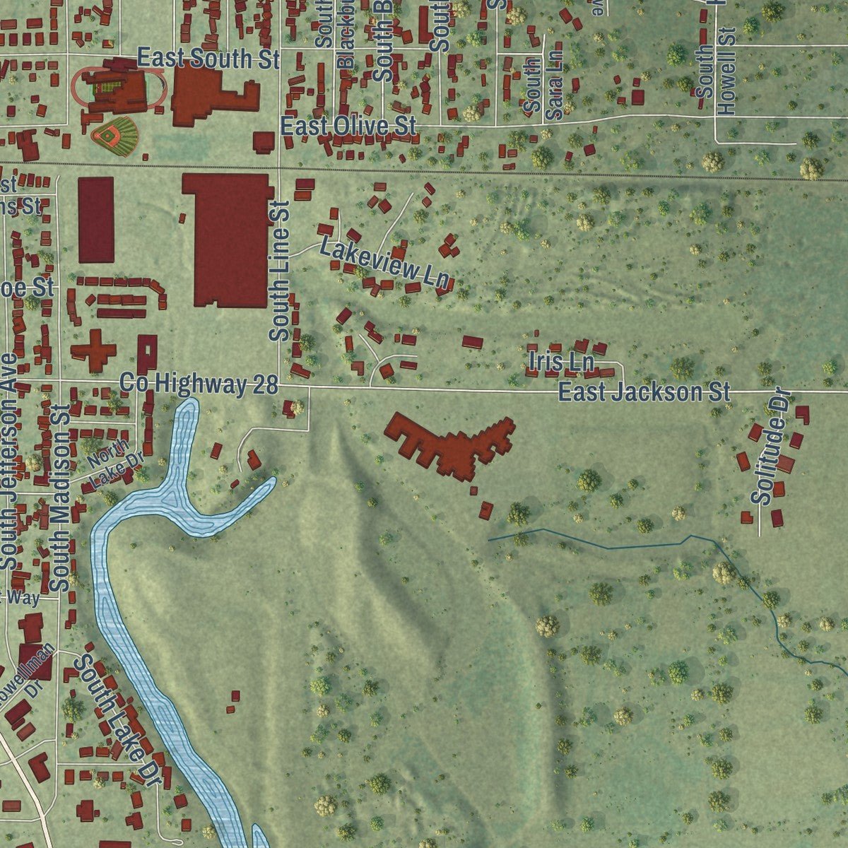 Second close-up of the map of Du Quoin, Illinois print showing more streets and buildings