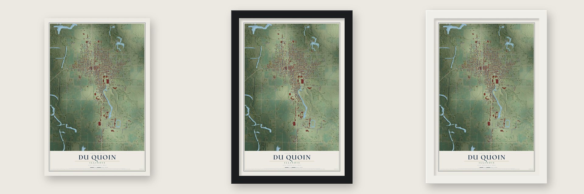 Du Quoin, Illinois map unframed, in a black wood frame and in a white wood frame