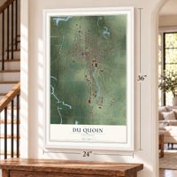 Du Quoin, Illinois map, 24 x 36 inch print in a white frame by a staircase