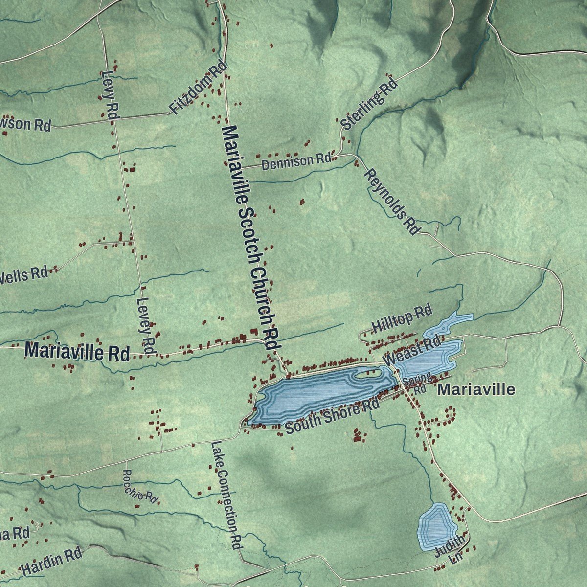Second close-up of the map of Duanesburg, New York print showing more streets and buildings