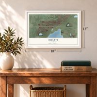 Duarte, California map, 12 x 18 inch print in a white frame in an entryway