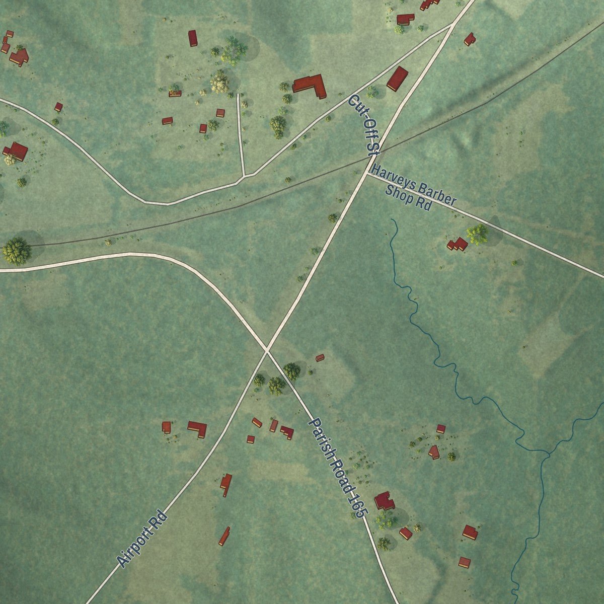 Second close-up of the map of Dubberly, Louisiana print showing more streets and buildings