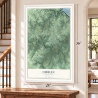 Dublin, Maryland map, 24 x 36 inch print in a white frame by a staircase