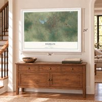 Dublin, Texas map, 24 x 36 inch print in a white frame above a dresser by a staircase