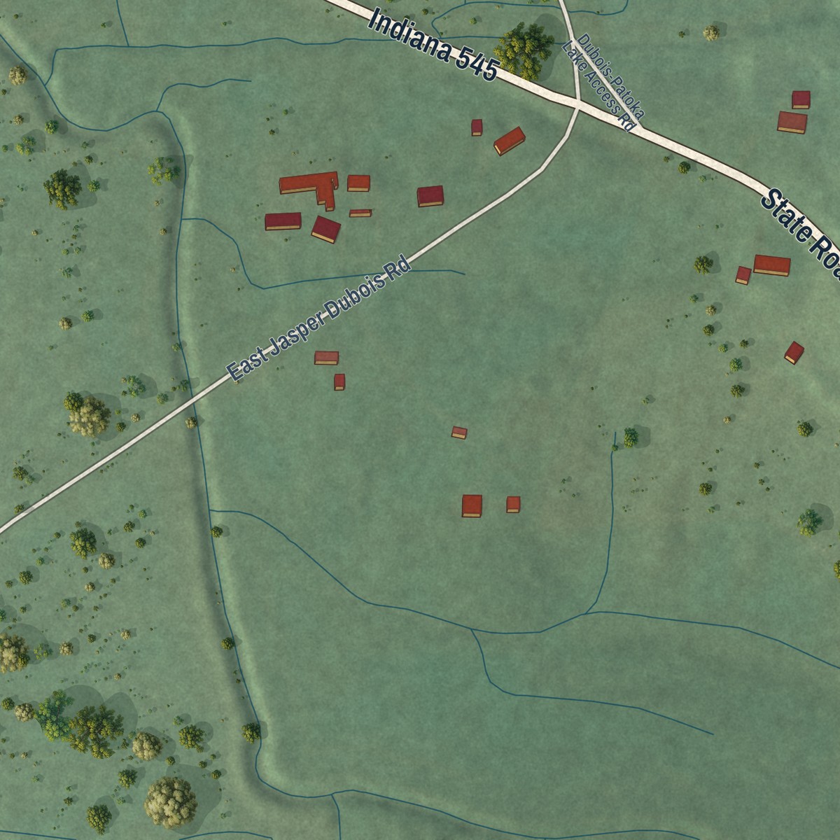 Second close-up of the map of Dubois, Indiana print showing more streets and buildings