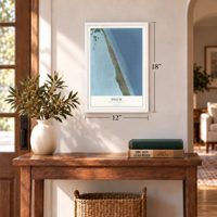 Duck, North Carolina map, 12 x 18 inch print in a white frame in an entryway