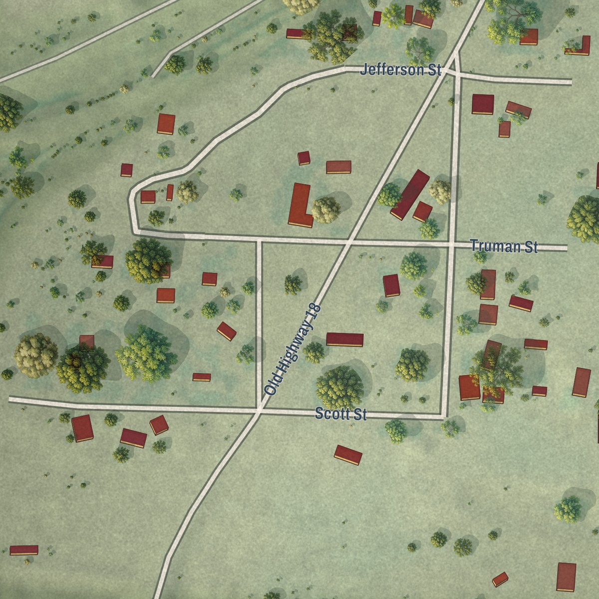 Second close-up of the map of Dudley, South Dakota print showing more streets and buildings