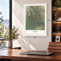 Dufur, Oregon map, 18 x 24 inch print in a white frame in a home office