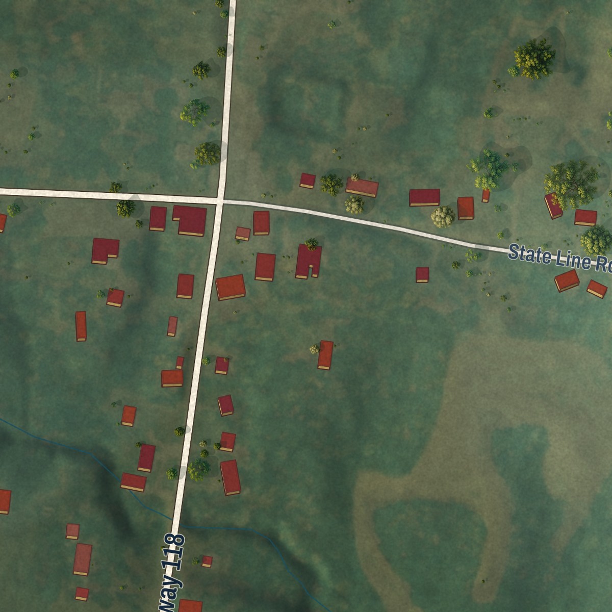 Second close-up of the map of Dukedom, Tennessee print showing more streets and buildings