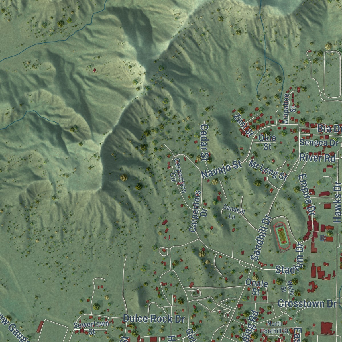Second close-up of the map of Dulce, New Mexico print showing more streets and buildings