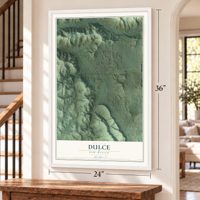 Dulce, New Mexico map, 24 x 36 inch print in a white frame by a staircase