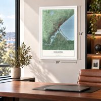Duluth, Minnesota map, 18 x 24 inch print in a white frame in a home office
