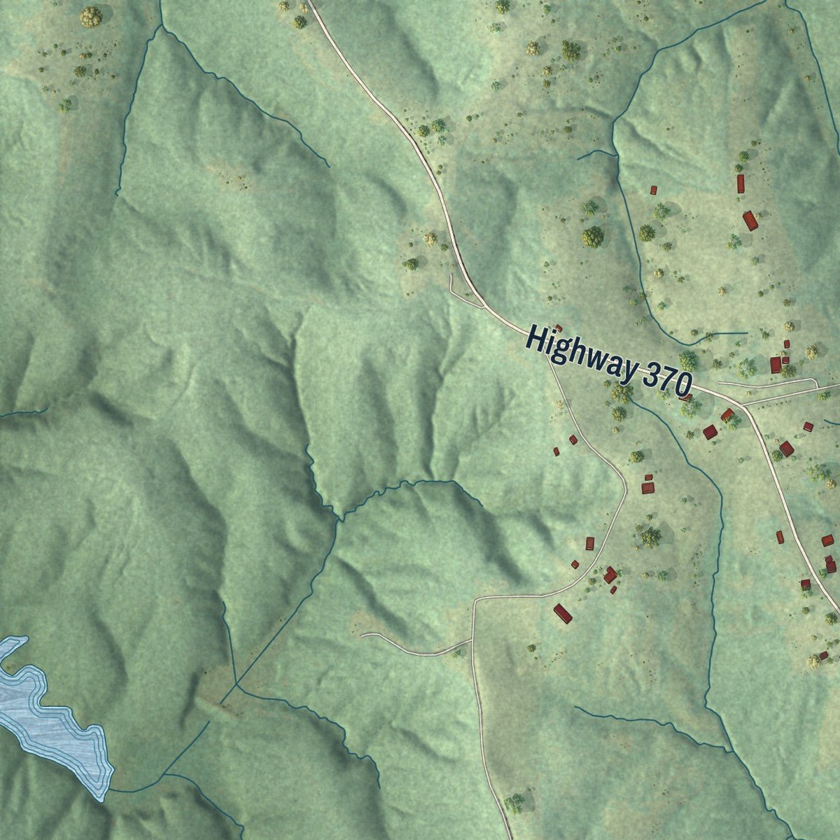 Second close-up of the map of Dumas, Mississippi print showing more streets and buildings