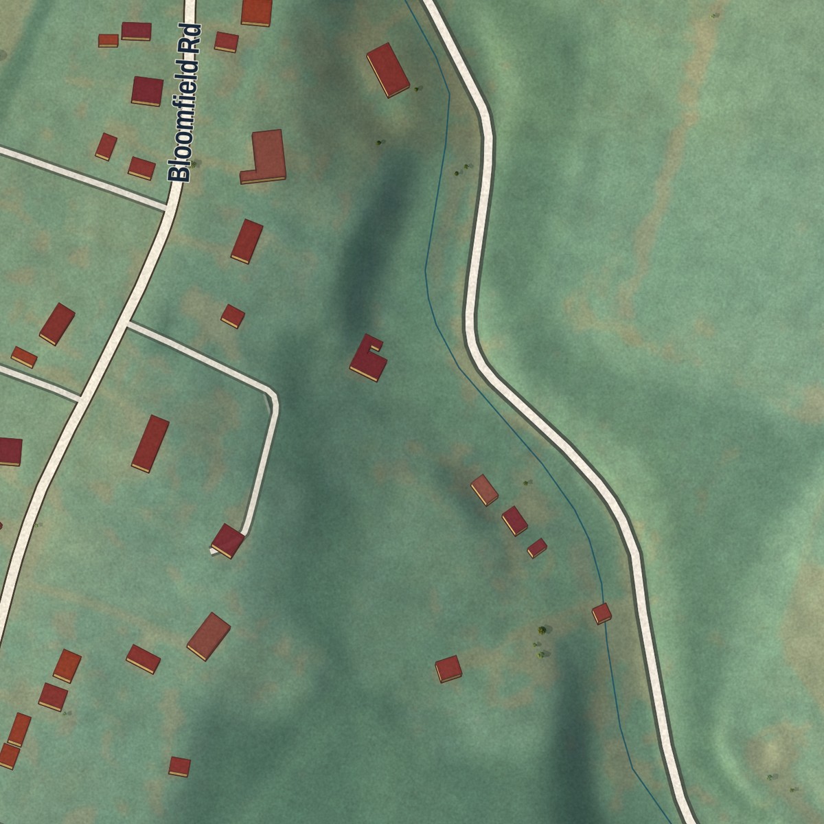Second close-up of the map of Dumb Hundred, Pennsylvania print showing more streets and buildings