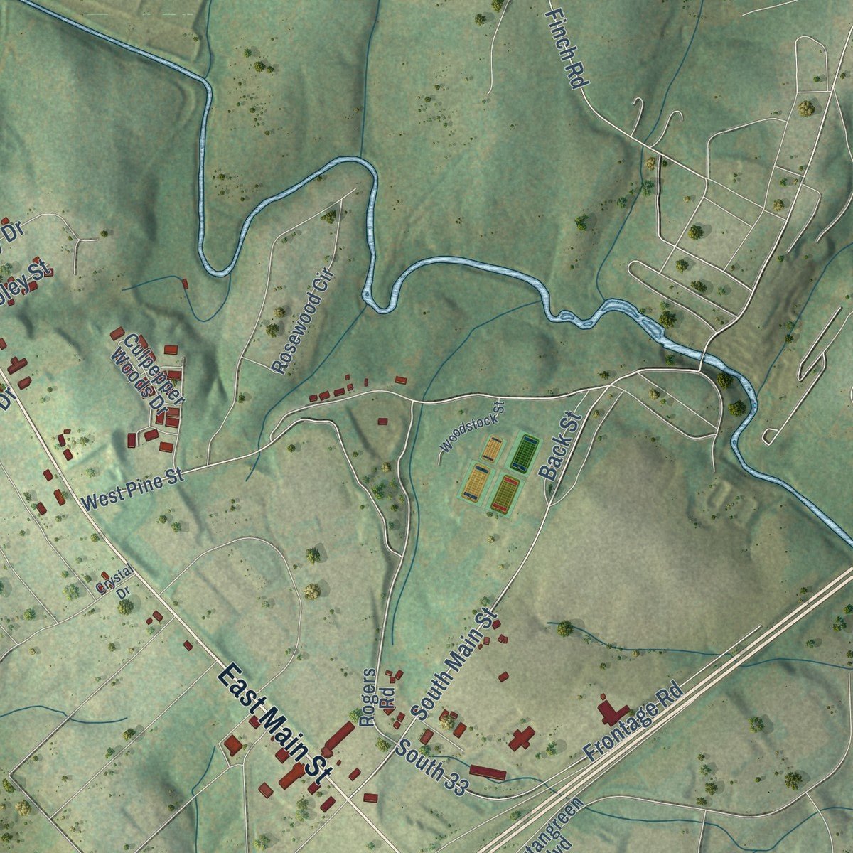 Second close-up of the map of Duncan, South Carolina print showing more streets and buildings