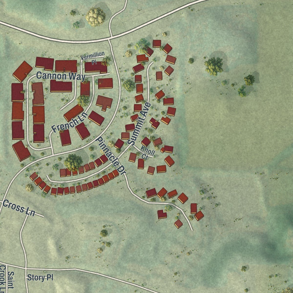 Second close-up of the map of Dundas, Minnesota print showing more streets and buildings