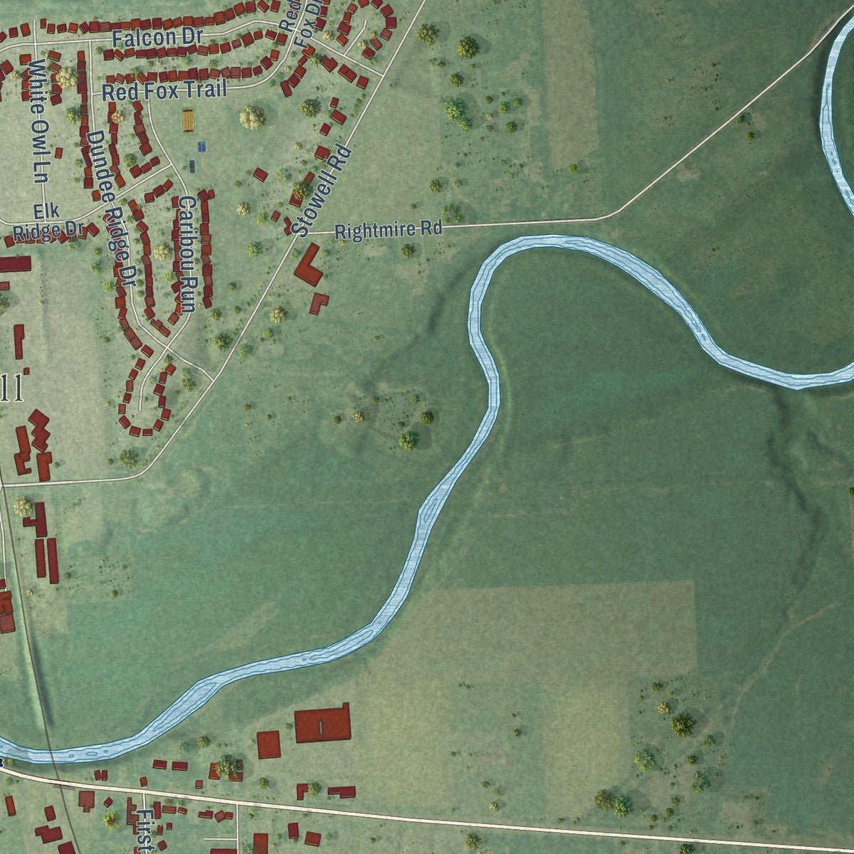 Second close-up of the map of Dundee, Michigan print showing more streets and buildings