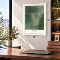 Dundee, Minnesota map, 18 x 24 inch print in a white frame in a home office