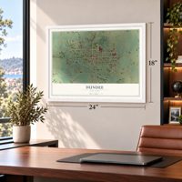 Dundee, New York map, 18 x 24 inch print in a white frame in a home office