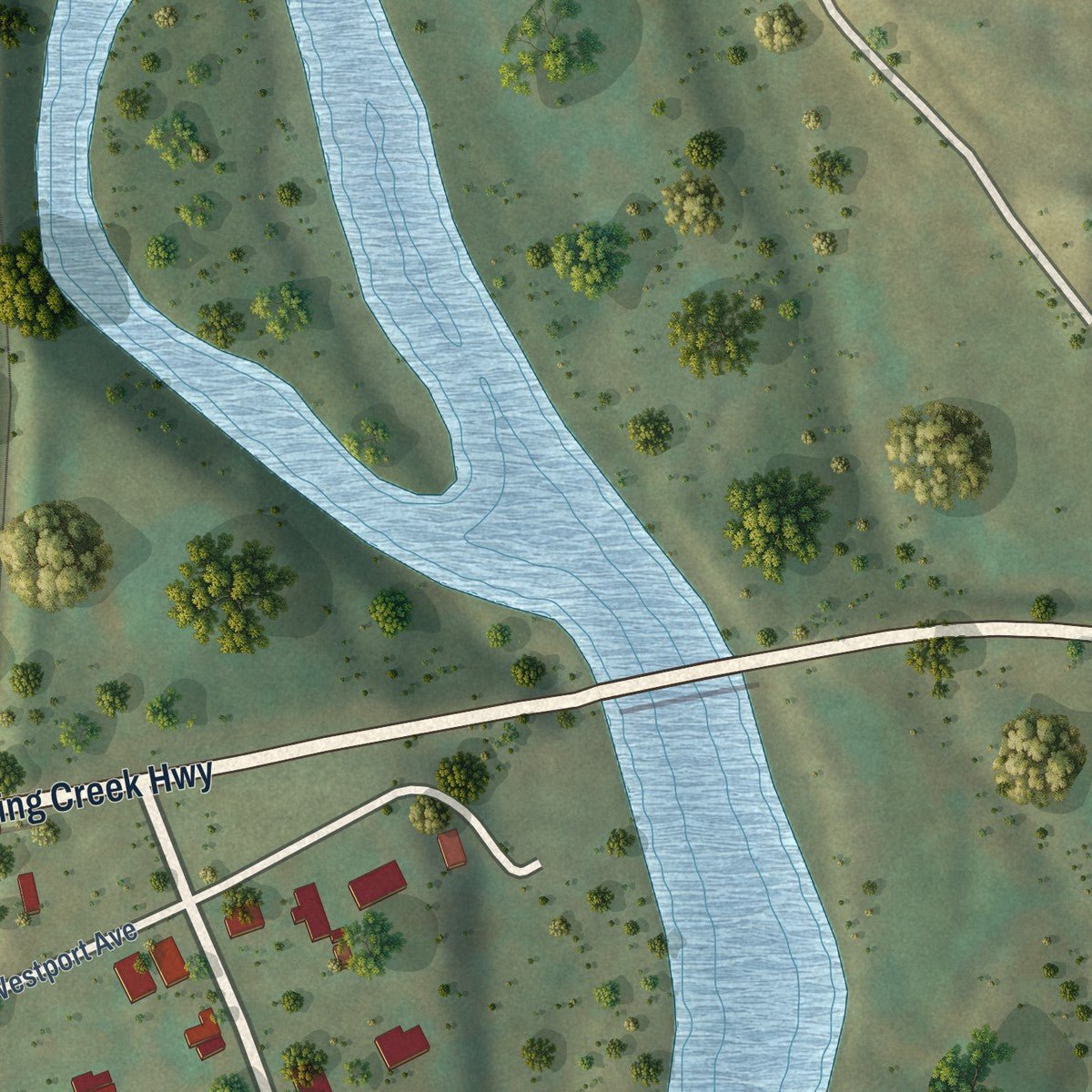 Second close-up of the map of Dungannon, Virginia print showing more streets and buildings