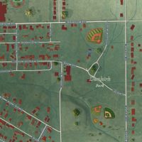Second close-up of the map of Dunkirk, Indiana print showing more streets and buildings